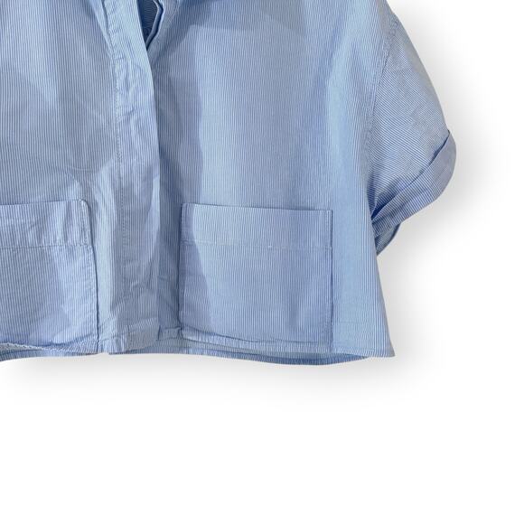 Zara Striped Poplin Cropped Shirt Short Sleeve Womens Size S Blue White Pockets - Picture 3 of 7